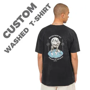 Oferta de Verano: Camiseta Casual para Hombre, 100% Algodón, Estilo Vintage Lavado, Personalizable con Impresión Digital OEM, Cuello Redondo, Transpirable y Anti-Pilling - Product Image 1