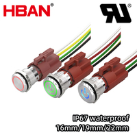 CE UL 16mm bouton power illuminé, ressort momentané LED 24/220V, rouge/vert, avec faisceau et connecteur