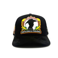 Gorra de Béisbol de Algodón Negro de Alta Calidad con Visera de Gamuza Suave, Parche Tejido con Impresión Completa Personalizada, Gorra Deportiva de Marca Alimentaria