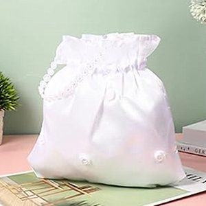 New Design White <b>Flower</b> Wedding Satin <b>Gift</b> <b>Bag</b> Bridal Showers Pouch Women Handbag with Custom logo - Product Image 2