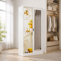 Armoire moderne à portes coulissantes en acier imprimé pour chambre à coucher, meuble à monter soi-même en kit plat