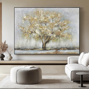 Peinture murale sur <span class=keywords><strong>toile</strong></span> <span class=keywords><strong>acrylique</strong></span> écologique, paysage moderne abstrait, arbre doré, art mural pour la décoration du salon - Product Image 2