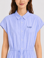 Robe longue décontractée d'été pour femme 100 % coton, coupe trapèze, respirante, taille naturelle, à lacets, manches courtes, unie, tissée, pour le quotidien