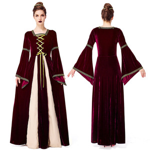 Vestido Medieval Europeo Vintage de Terciopelo con Mangas de Campana y Cordones, Vestido de Corte Real para Halloween, Cosplay y Actuaciones Escénicas - Product Image 1