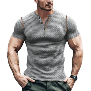 Men's Knitted <b>Henley</b> Short Sleeve T-<b>Shirt</b> Regular Fit Polyester Muscle Fitness Top Casual Wear - Product Image 3