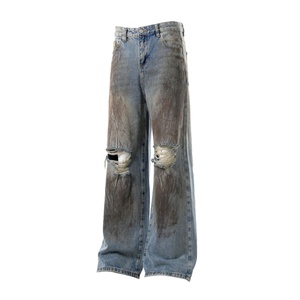 Pantalones holgados desgastados al por mayor, ropa de calle, pantalones <span class=keywords><strong>vaqueros</strong></span> rasgados lavados Vintage para mujeres <span class=keywords><strong>y</strong></span> hombres, pantalones <span class=keywords><strong>vaqueros</strong></span> de pierna ancha de cintura alta - Product Image 2