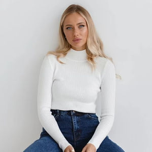 Pull à col roulé mi-long pour femme, automne-hiver, tricot fin, patchwork, pull doux, chaud, respirant, décontracté, style coréen - Product Image 1