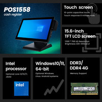 Sistema POS Todo en Uno para Minoristas, Caja Registradora de 15.6 Pulgadas, Máquina para Restaurante, Intel I3, 128GB RAM, Windows 10, Táctil de 10 Puntos