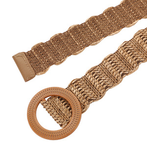 Venta al por mayor verano Boho Skinny <span class=keywords><strong>rafia</strong></span> vestido cinturón <span class=keywords><strong>mujer</strong></span> hebilla redonda PP paja caqui cinturones elásticos - Product Image 4