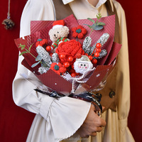 Bouquet de fleurs de Noël en crochet fait main avec ours en peluche mignon en fil, cadeau de vacances, vente en gros