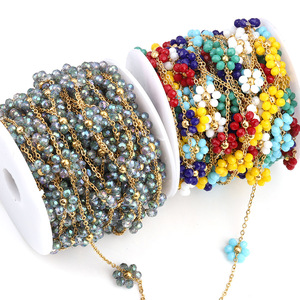 Crystal Flower Chain Beaded Chain Stainless Steel Glass Beads Electroplated <b>Braid</b> DIY Jewelry Making Necklace Bracelet - Product Image 3