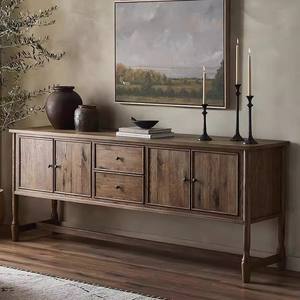 Aparador de Madera Maciza Estilo Americano Rústico Vintage, con Acabado Desgastado, Adornos, Luz Ambiental para Pasillo, Comedor y Sala de Estar - Product Image 2