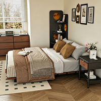Lit en bois massif de style mi-siècle sans tête de lit, lit plateforme basse Tatami à plancher intégré pour chambre et gîte