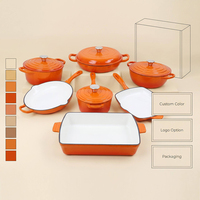 Ensemble de 11 ustensiles de cuisine classiques, durables, écologiques, durables, sains, en fonte émaillée rouge, compatibles lave-vaisselle, poêle à frire, cuisson