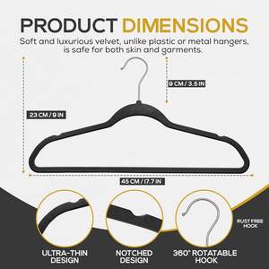 맞춤형 색상 미끄럼 방지 어깨 홈 플로킹 원단 옷걸이 공간 절약형 블랙 벨벳 옷걸이 - Product Image 2