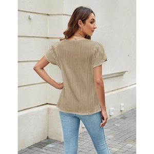 Blusa de Manga Corta con Cuello en V Texturizada para Mujer, Blusa Informal para el Trabajo, Camisa de Chifón Transpirable para Verano 2024 - Product Image 4