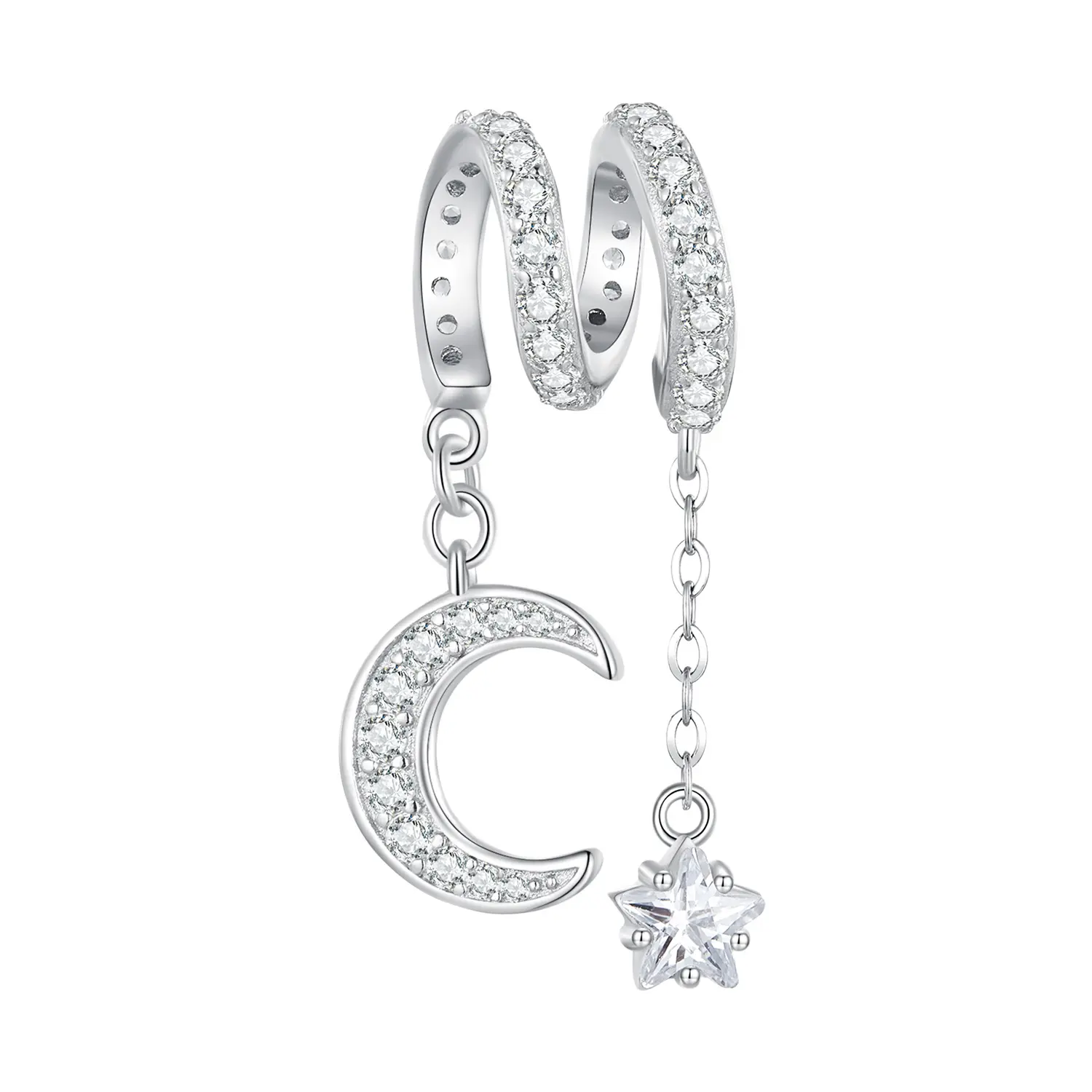925 Sterling Silver Moon Pendant Charm Stars Pendant Charm Zircons Pendant for Necklace Bracelet