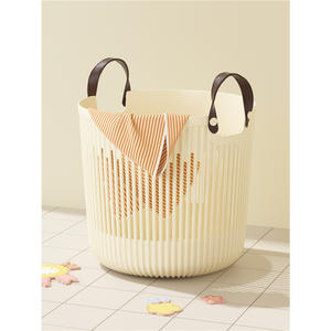 Panier à linge rond de 38,5 cm, grande ouverture, fond épaissi, poignée renforcée, organisateur de vêtements pour salle de bain - Product Image 2
