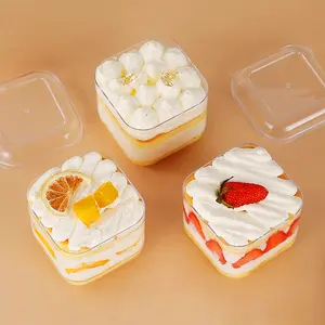 Hoge Kwaliteit Transparante Pet Plastic Wegwerp Vierkante Sojamelk Doos Ijs Doos Mille Mousse Cake Box Met Deksels