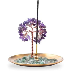 Healing Crystal Stone Money Tree Incense Burner Ash Catcher for Yoga Meditation and Home Decor