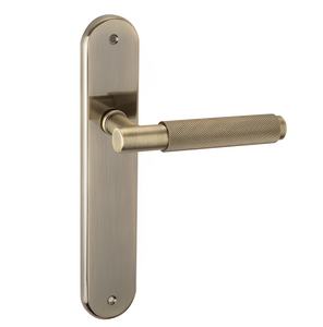 스페인어 스타일 맞춤형 표면 처리 타원형 패널 나무 문 용 새틴 마감 황동 색 아연 합금 도어 핸들 잠금 장치 - Product Image 5