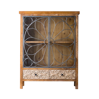 Meuble de rangement vintage Minhui en bois massif et fer forgé pour vin, buffet de restaurant, vitrine de salon