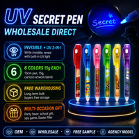 Stylo à encre invisible en gros, stylo UV, stylo à message secret, stylo espion, brille dans le noir, cadeau pour enfants, 6 couleurs
