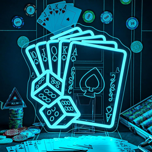 Insegna al Neon Bond a Basso Prezzo per Carte da Gioco, Insegne al Neon per Poker, Insegne al Neon a LED Blu Rosso per Decorazione Murale, Insegne Texas Hold 'em Double A - Product Image 1