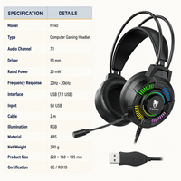 Headset Gaming 7.1 Channel USB Berkabel Driver 50mm Lampu RGB 25mW Kabel 2m Over-Ear untuk PC Komputer Laptop Grosir H140