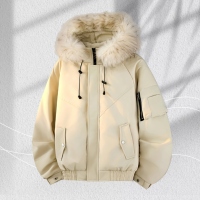 Doudoune personnalisée avec logo pour homme, style court, col en laine, épaisse et chaude, modèle unisexe pour homme et femme