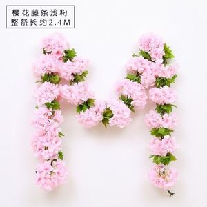 Guirlandes artificielles de fleurs de cerisier 200 cm en plastique et soie pour mariage, décoration murale, extérieur et accessoires de photographie - Product Image 5