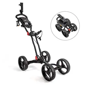 PLAYEAGLE Golf Push Cart Foldable 4 Wheels Golf Trolley with Umbrella Stand Golf Cart bag carrier