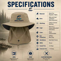 Chapeau Bob de Pêche Formel Personnalisé en Toile de Nylon Kaki Brodé pour Activités de Plein Air Unisexe Vente en Gros OEM