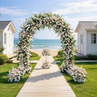 Arche florale en soie rose poudré, roses, pivoines et hortensias, arrangement réaliste fait main pour la décoration de scène de cérémonie de mariage