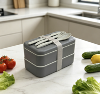 Boîte à lunch pour étudiants en plastique sans BPA à double couche avec sangle de fixation, boîte à bento portable pour l'école, les pique-niques et le camping