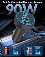 Cargador de Coche USB-C de Alta Calidad de 90W con 4 Puertos y Carga Rápida para Teléfono Móvil a Través del Adaptador del Encendedor