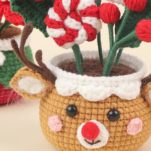 Handmade Crocheted Christmas Potted Ornament, Living Room Desktop Ambiance <b>Decoration</b>, Yarn-crocheted Flower Gift, Cross - Product Image 2