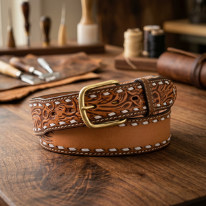 Cinturón de Cuero para Hombre BS INTERNATIONAL, Hebilla Cuadrada Vintage, Cuero Vacuno, Acero Ecológico, Impermeable, Alta Durabilidad, 3.8CM de Ancho, 138CM - Product Image 1