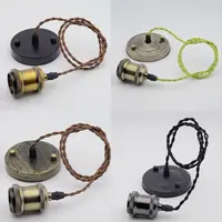 E26 E27 DIY Parts Ceiling Rose Cooper Bulb Socket Light Holder DIY Lamp Base With 1M Colored Braided Electrical Wire