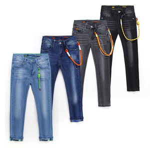 Jeans longs droits en denim pour enfants avec cordon, vente en gros, pour garçons - Product Image 1