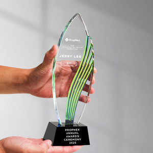 Crystal Glass <b>Trophy</b> Laser <b>Engraved</b> Durable Abstract Design For Employee Awards Annual Meeting Recognition - Product Image 2
