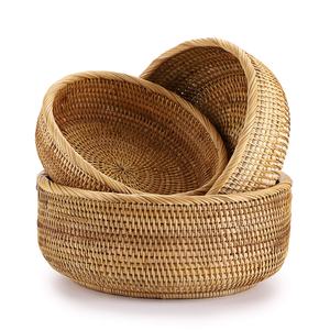 3 PACK Natural Rattan Runder Obstbrot korb Hand gewebte Rattan-Aufbewahrung körbe Wicker Organizer <span class=keywords><strong>Basket</strong></span> für Esszimmer - Product Image 1