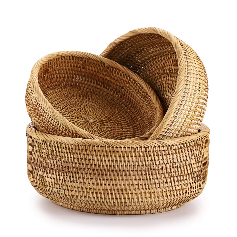 3 PACK Natural Rattan Round Fruit