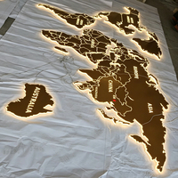 Papan Tanda Peta Dunia 3D Stainless Steel Custom dengan Lampu LED Backlit, Papan Reklame Budaya Perusahaan, Logo Bisnis, Papan Iklan