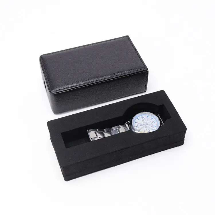 Custom drawer type long watch box high-grade black leather watch gift leather case
