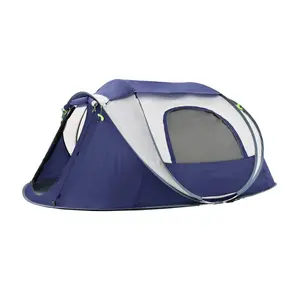 blue 4 person automatic pop up camping outdoor tent