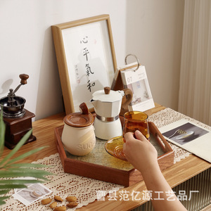 Wooden Crabapple Blossom <b>Tea</b> <b>Tray</b> Hexagonal Solid Wood Serving <b>Tray</b> For Coffee <b>Tea</b> Pastry Fruit Hotel Use - Product Image 4