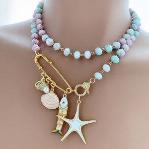 TK-C356 Collier <span class=keywords><strong>fantaisie</strong></span> bohème à <span class=keywords><strong>perles</strong></span> de cristal double couche pour femme avec grand pendentif épinglette coquillage marin et poisson pour les vacances d'été - Product Image 5