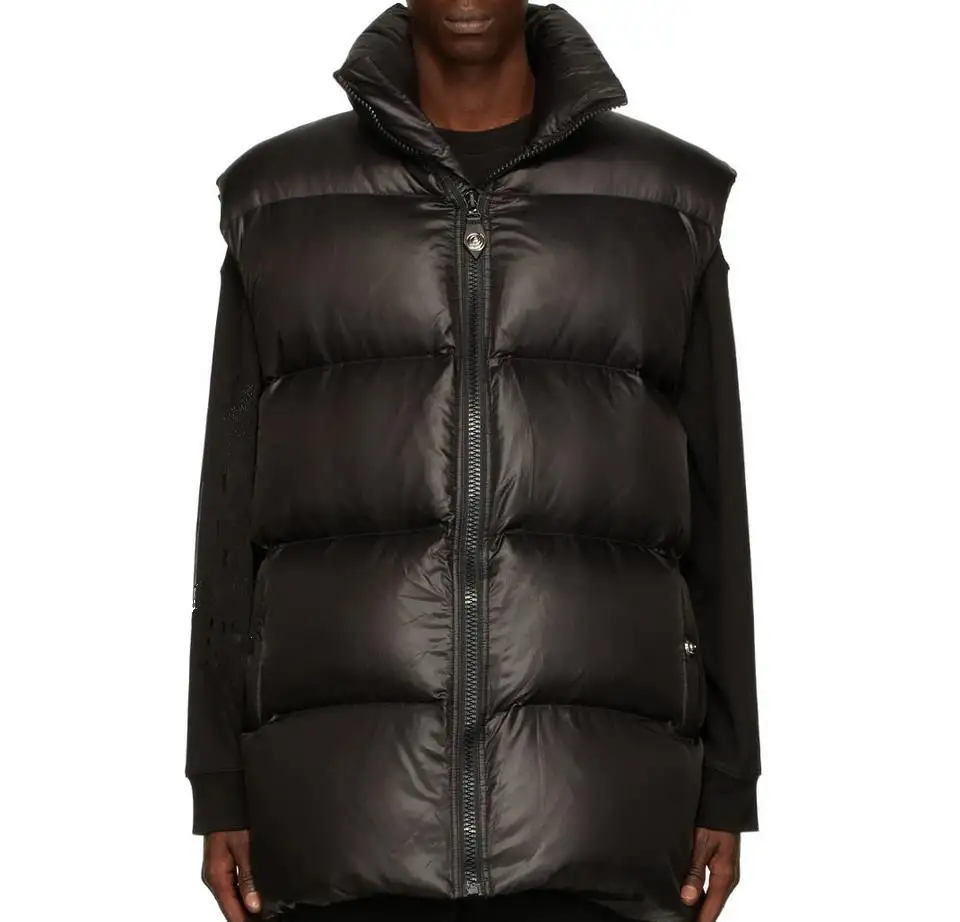 men' winter black sleeveless down-filled quilted nylon satin vest