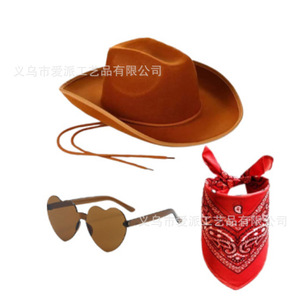 Conjunto de <span class=keywords><strong>Sombrero</strong></span> Vaquero Negro con Pañuelo y Gafas de Sol para Fiesta, Accesorio de Disfraz Vaquero Unisex para Adultos, 100% Poliéster - Product Image 3